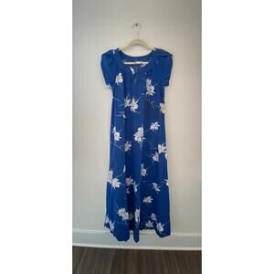100% Cotton Vintage Nani Hawaii Blue White Floral Maxi Dress Made in Hawaii USA